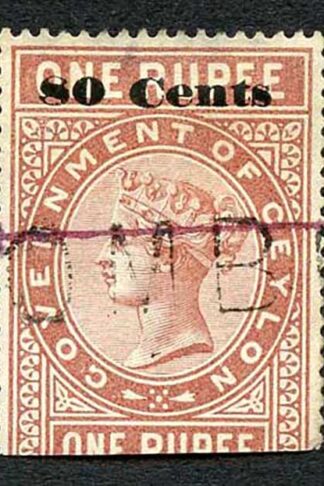 Ceylon Telegraph SGT92 80c on 1r Red-brown Type 87 Cat 11 only 4000 printed