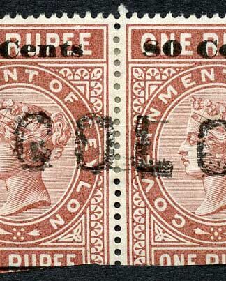 Ceylon Telegraph SGT92 80c on 1r Red-brown Type 87 Cat 22 only 4000 printed