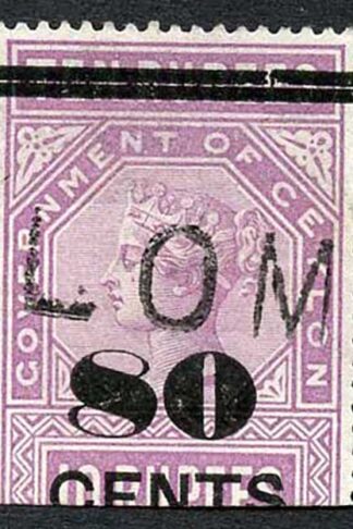Ceylon Telegraph SGT108 80c on 10r Rose-Lilac Only 560 issued