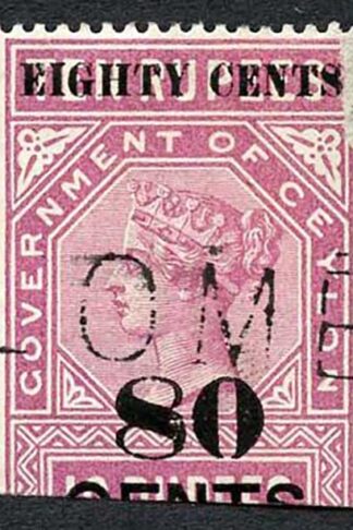Ceylon Telegraph SGT111 80c on 10r Rose-Lilac Breck in top of 8 and bottom of 0