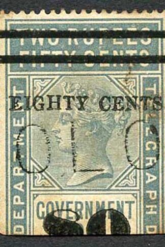 Ceylon Telegraph SGT95 80c on 2r50c Grey Splayed E of cents (toned)