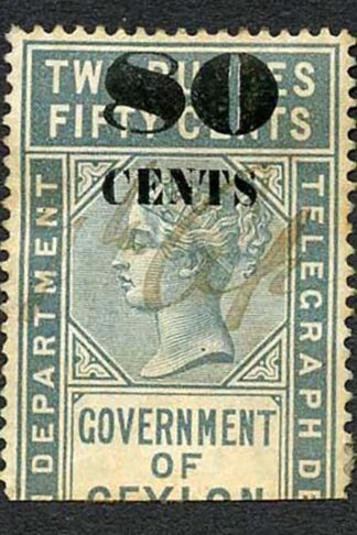 Ceylon Telegraph SGT97 80c on 2r50c Grey Variety manuscript cancel