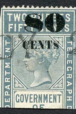 Ceylon Telegraph SGT97a 80c on 2r50c Grey Variety S in Cents INVERTED
