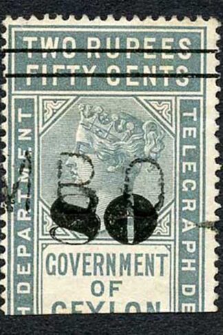 Ceylon Telegraph SGT100 80c on 2r50c Grey Only 8000 issued Cat 10 pounds