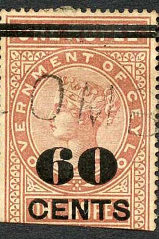 Ceylon Telegraph SGT68 60c on 1R Type 63 6 flattened at right
