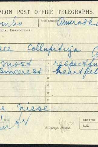 Ceylon Telegraph 1906 Stampless form used at Colombo