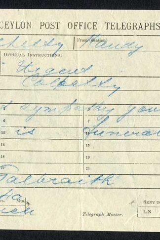 Ceylon Telegraph 1906 Stampless form used at Colombo