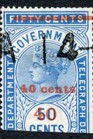 Ceylon Telegraphs SGT54 40c on 50c Blue Type 49 Only 6000 printed