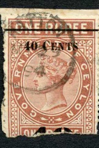 Ceylon Telegraphs SGT58 40c on 1r Red-brown Type 53 (19 mm)