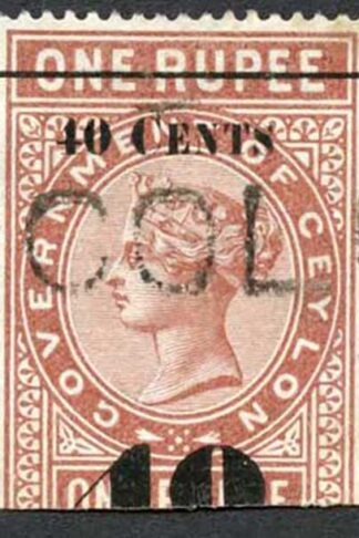 Ceylon Telegraphs SGT58 40c on 1r Red-brown Type 53 (19 mm)