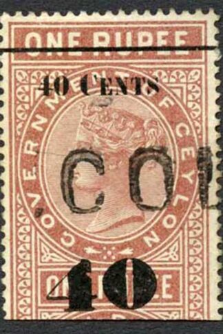 Ceylon Telegraphs SGT58 40c on 1r Red-brown Type 53 Nick in 4