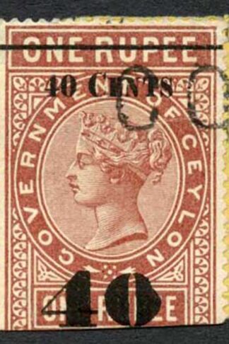 Ceylon Telegraphs SGT58 40c on 1r Red-brown Type 53 Defective 0