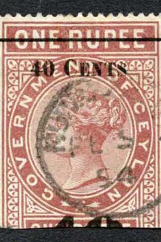 Ceylon Telegraphs SGT58 40c on 1r Red-brown Type 53 Broken Bar