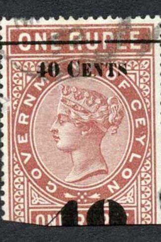Ceylon Telegraphs SGT58 40c on 1r Red-brown Type 53 Broken Bar