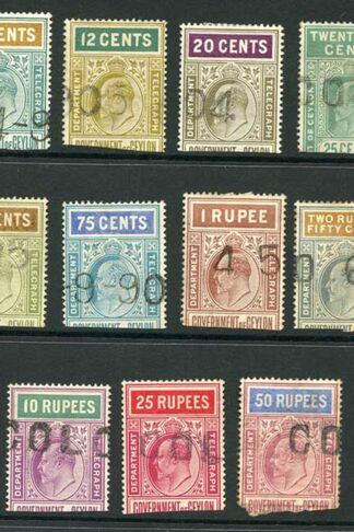 Ceylon Telegraphs SGT150/64 1903 wmk CA Set of 15 Cat 174 pounds