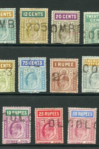 Ceylon Telegraphs SGT150/64 1903 wmk CA Set of 15 Cat 174 pounds