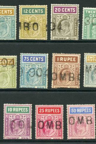 Ceylon Telegraphs SGT150/64 1903 wmk CA Set of 15 Cat 174 pounds