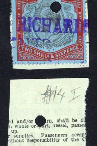 Bermuda SG89 2/6 Black and Carmine on pale blue Ex Dickgiesser Punched Hole