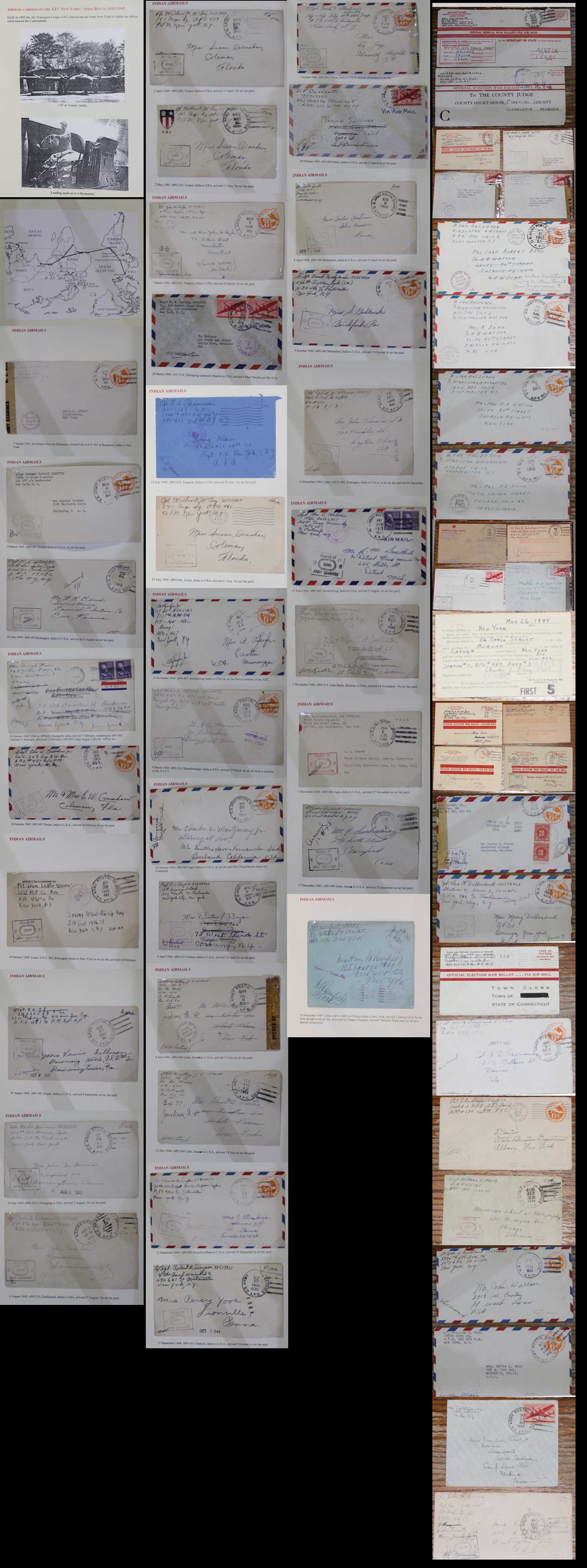 India Airmail American Army Post Office covers (62) from India to the US