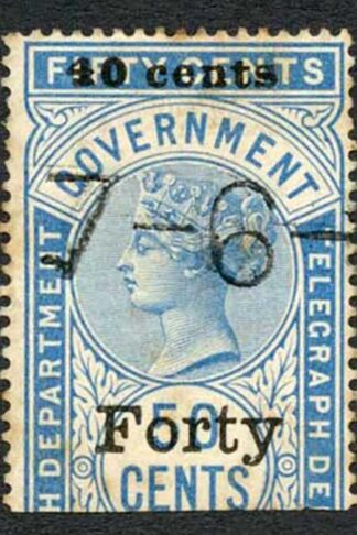 Ceylon Telegraphs SGT43 40c on 50c Blue Type T38 Cat 28