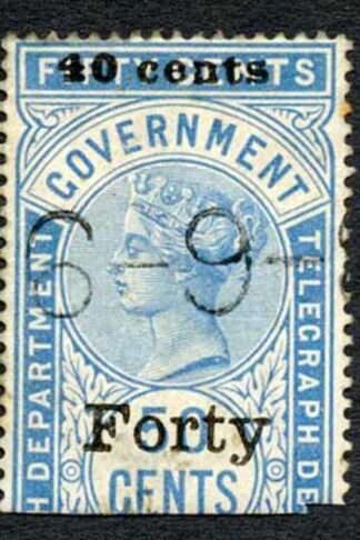 Ceylon Telegraphs SGT43 40c on 50c Blue Type T38 Cat 28