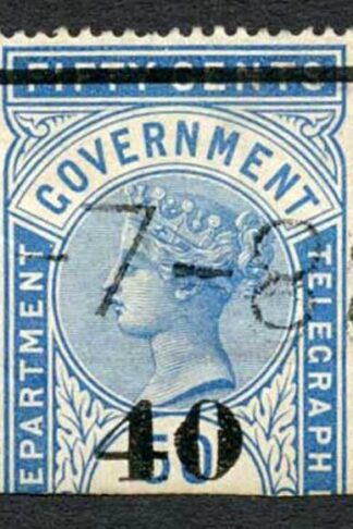 Ceylon Telegraphs SGT46 40c on 50c Blue Type T41 Cat 5