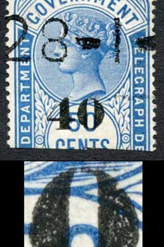 Ceylon Telegraphs SGT46Var 40c on 50c Blue Nicks in 0 of 40