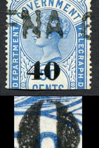 Ceylon Telegraphs SGT46Var 40c on 50c Blue Nicks in 0 of 40