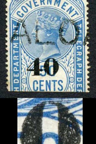 Ceylon Telegraphs SGT46Var 40c on 50c Blue Nicks in 0 of 40