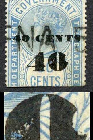 Ceylon Telegraphs SGT47Var 40c on 50c Blue Defect on 4 of 40