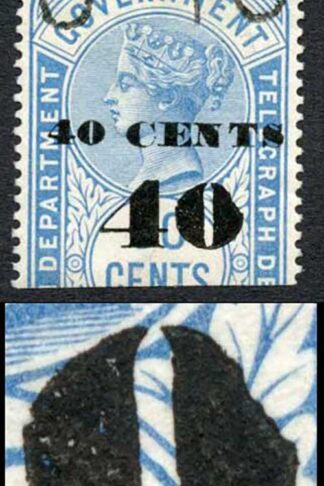Ceylon Telegraphs SGT47Var 40c on 50c Blue Defect on 0 of large 40