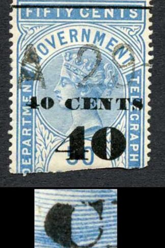 Ceylon Telegraphs SGT47Var 40c on 50c Blue Defect on C of CENTS