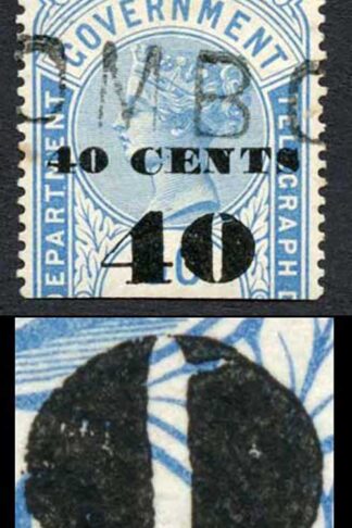 Ceylon Telegraphs SGT47Var 40c on 50c Blue Defect on 0 of large 40