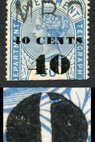 Ceylon Telegraphs SGT47Var 40c on 50c Blue Defect on 0 of large 40