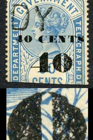 Ceylon Telegraphs SGT47Var 40c on 50c Blue Defect on 0 of large 40