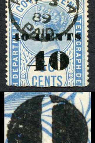 Ceylon Telegraphs SGT47Var 40c on 50c Blue Defect on 0 of large 40