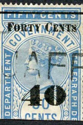 Ceylon Telegraphs SGT49 40c on 50c Blue Type T44 Cat 5
