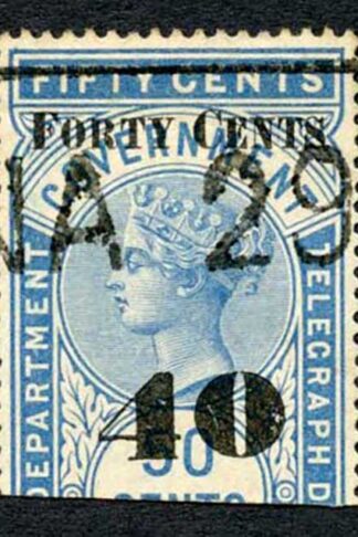 Ceylon Telegraphs SGT49 40c on 50c Blue Type T44 Cat 5