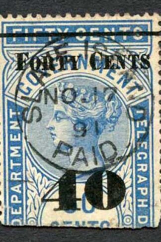 Ceylon Telegraphs SGT49 40c on 50c Blue Type T44 Cat 5
