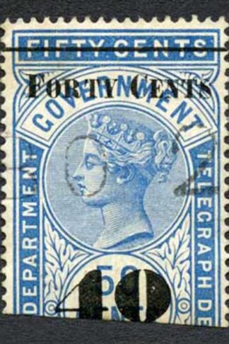 Ceylon Telegraphs SGT49 40c on 50c Blue Type T44 Cat 5
