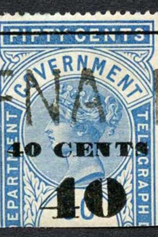 Ceylon Telegraphs SGT47 40c on 50c Blue Type T42 Cat 5