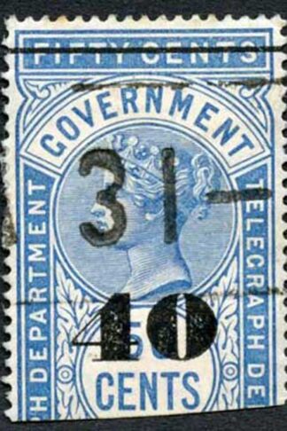 Ceylon Telegraphs SGT48 40c on 50C Blue Type T43 Cat 4