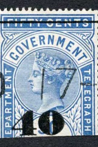 Ceylon Telegraphs SGT48 40c on 50C Blue Type T43 Cat 4