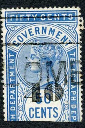 Ceylon Telegraphs SGT48 40c on 50C Blue Type T43 Cat 4