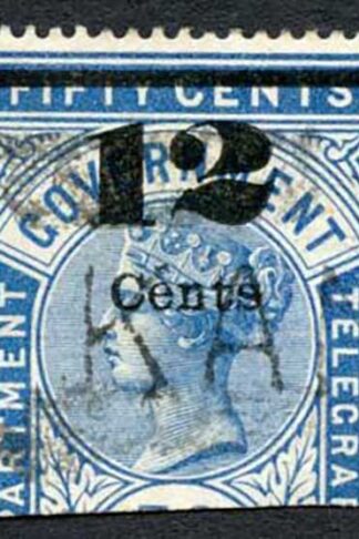 Ceylon Telegraph SGT26 12c on 50c Blue Type T20 2 broken at waist