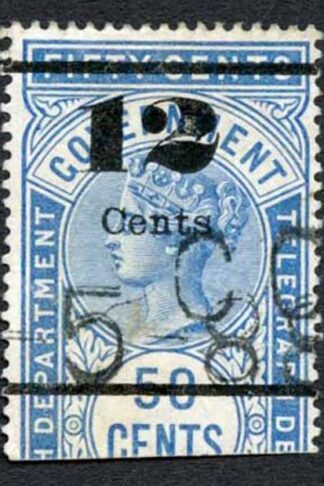 Ceylon Telegraph SGT26 12c on 50c Blue Type T20 only 6000 printed