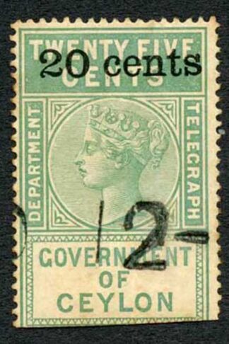 Ceylon Telegraph SGT28 20c on 25c Green Type T23 only 7000 printed