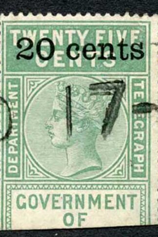 Ceylon Telegraph SGT28 20c on 25c Green Type T23 only 7000 printed