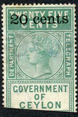 Ceylon Telegraph SGT28 20c on 25c Green Type T23 only 7000 printed