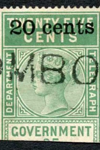 Ceylon Telegraph SGT28 20c on 25c Green Type T23 only 7000 printed